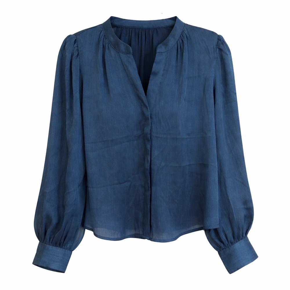 Banana Republic Petite Blouse Navy Blue Long Sleeve Size S